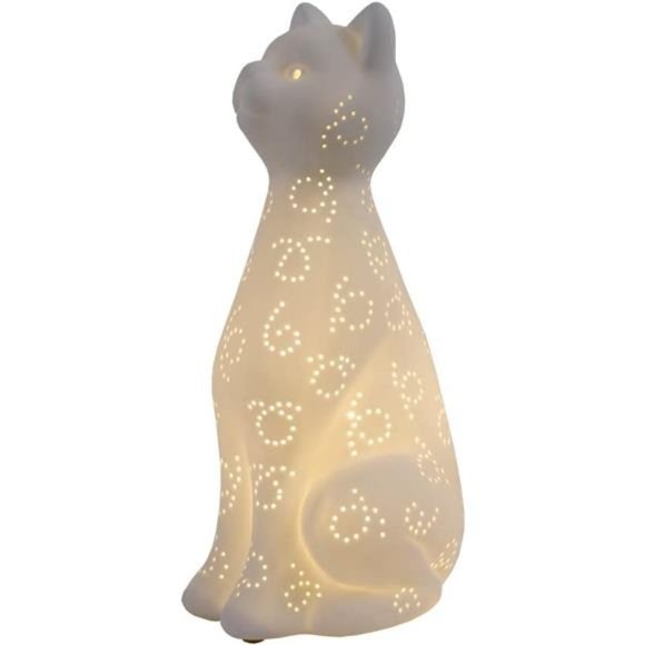 White Porcelain Animal Shaped Table Lamp, Kitty Cat - Picture 5 of 5